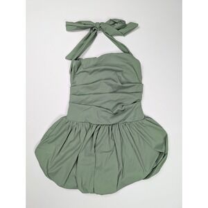 Kaximil Olive Gren Halter Corset Bubble Ruched Waist Mini Dress Women's Size M‎
